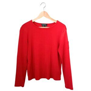 Ralph Lauren Red Vintage Women's Top - Long Sleeve Crewneck Tee, Size L